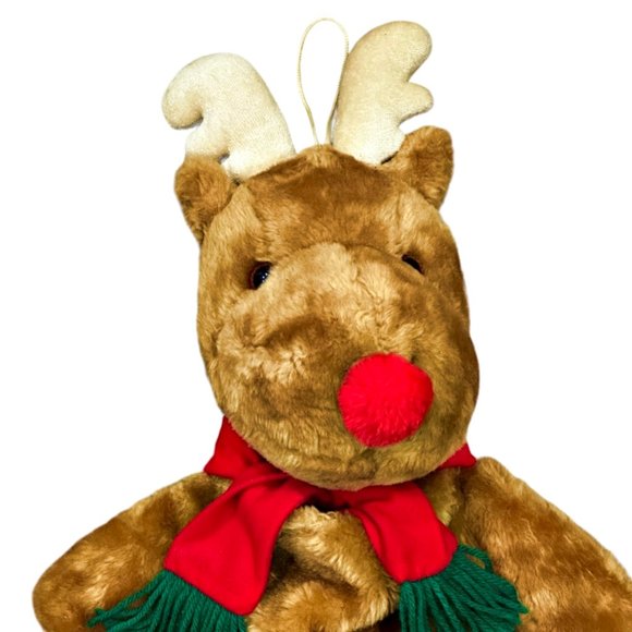 Vintage 1988 Fairview 3D Red Nose Reindeer Christmas Stocking Card Holder 19 In - Picture 2 of 5